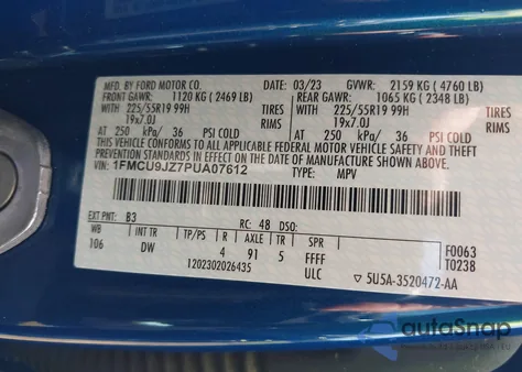 2023 Ford Escape Platinum z USA, uszkodzony, nr VIN 1FMCU9JZ7PUA07612